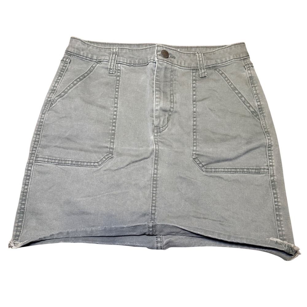 Olive Utility Mini Skirt High Rise Pockets Casual Size 6 28